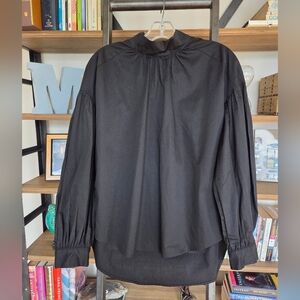 100% Cotton Long-Sleeve Button-Back Blouse, Size M